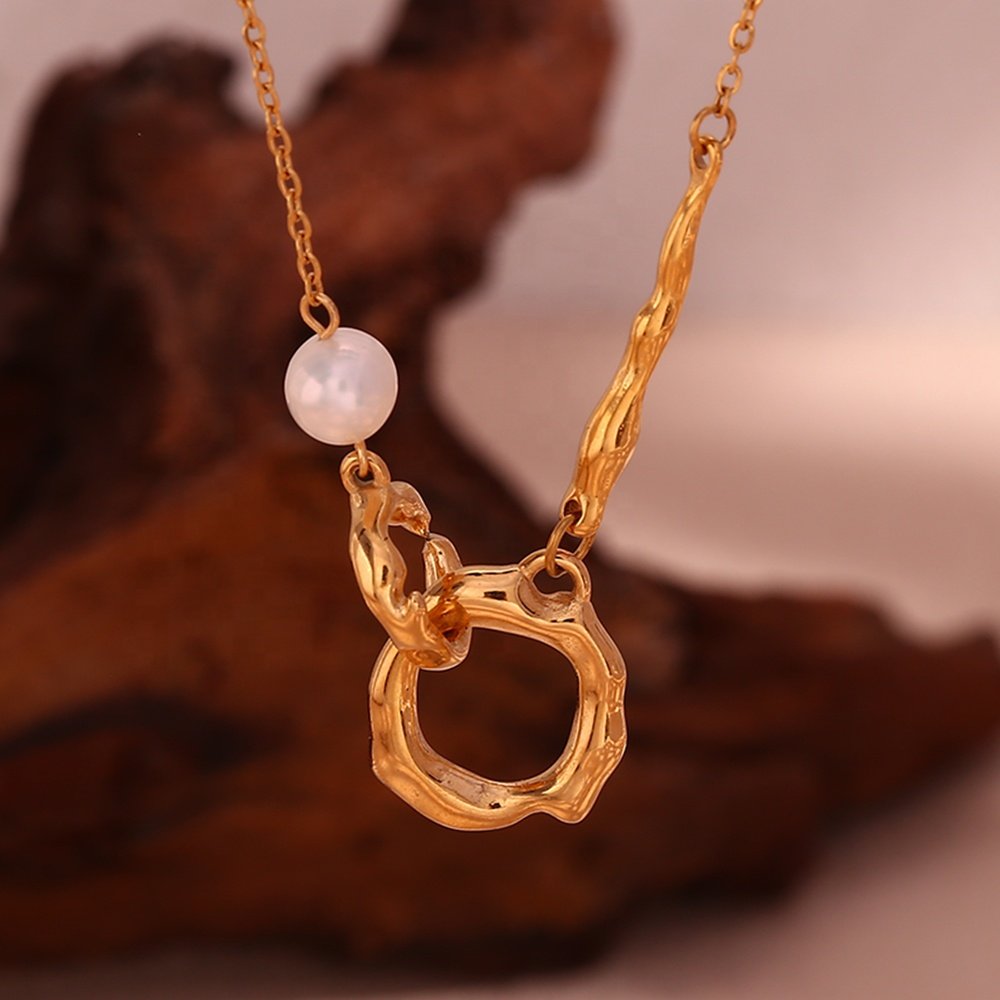 Vintage Circle Pearl Necklace - 18KT Gold Plated Krystal Touch