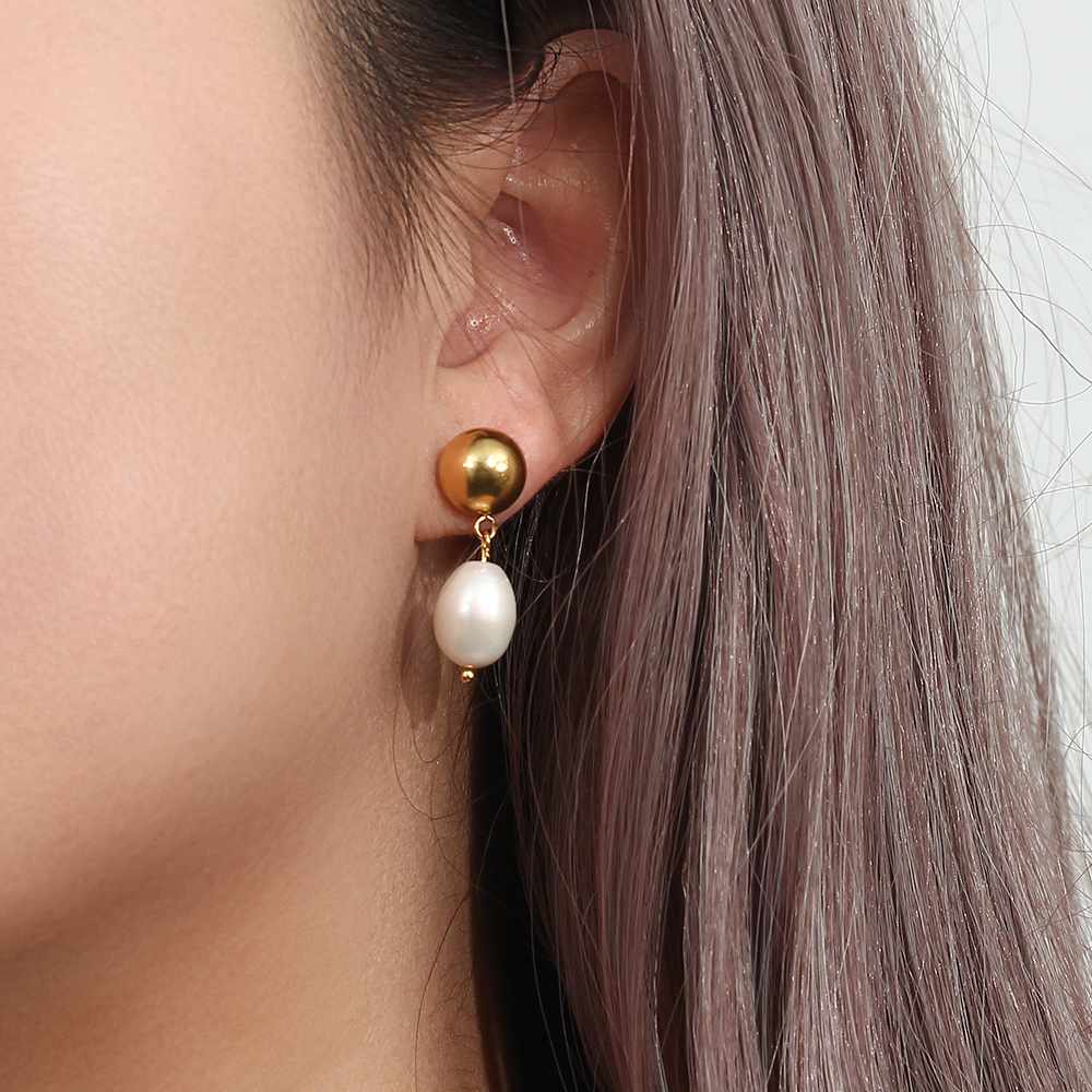 Minimalist Fresh Water Pearl Drop Earring - 18k Gold Plated Krystal Touch