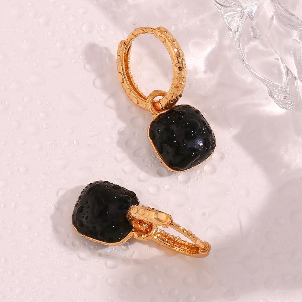 Double Enamel Black Square Drops – 18KT Gold Plated Krystal Touch