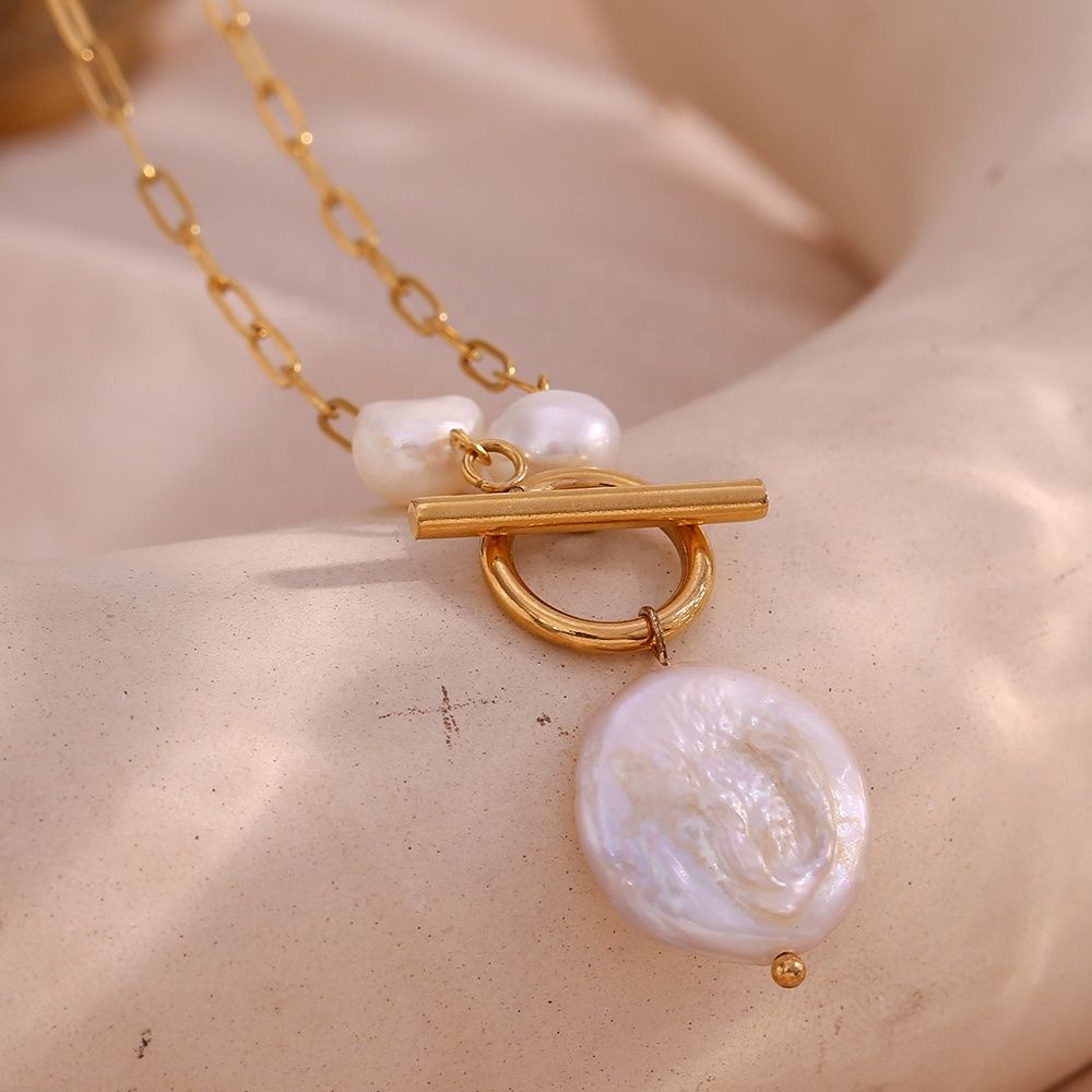 Elegant Fresh Water Pearl Necklace - 18KT Gold Plated Krystal Touch