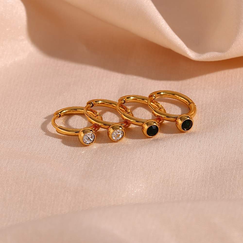 Bezel Setting Zircon Huggies – 18KT Gold Plated