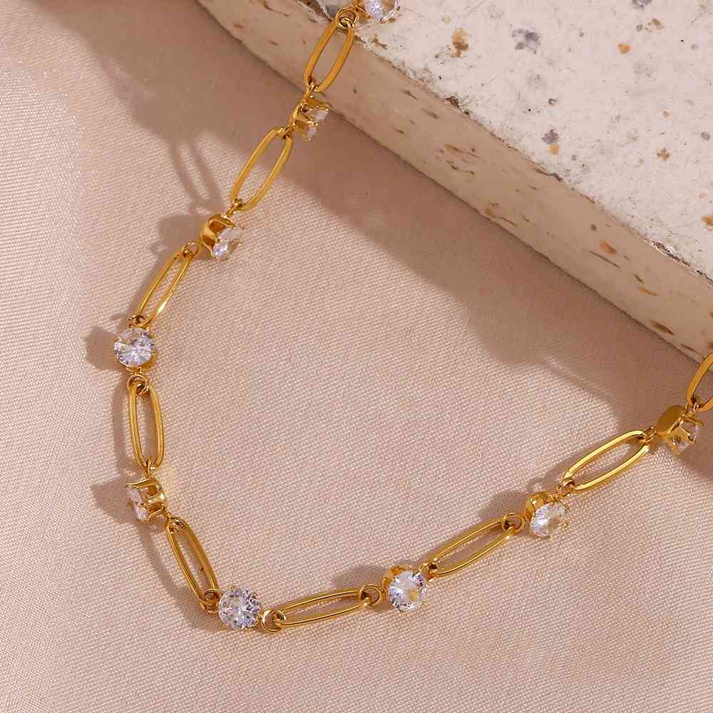 Trendy Paper Clip Necklace – 18KT Gold Plated Krystal Touch