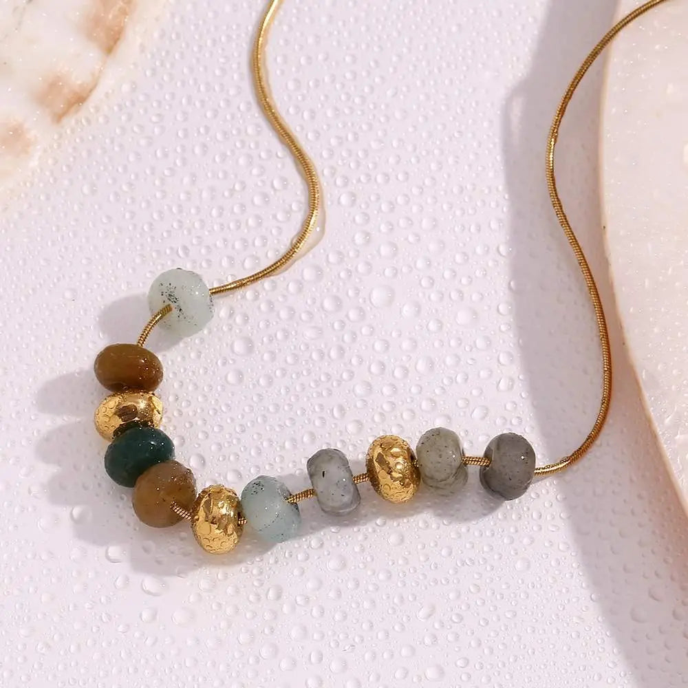 Natural Stone Drop Earrings – 18KT Gold Plated - Krystal Touch