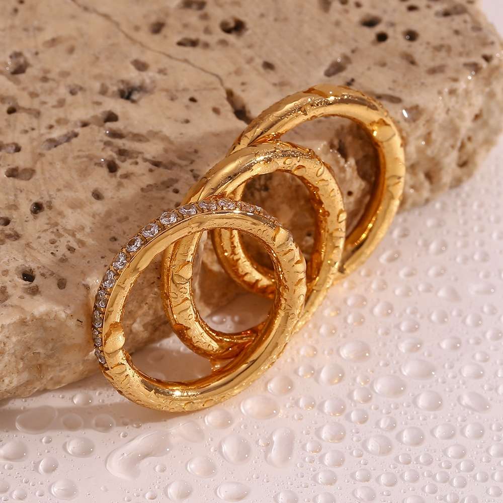 Gold Triple Ring - 18KT Gold Plated Krystal Touch