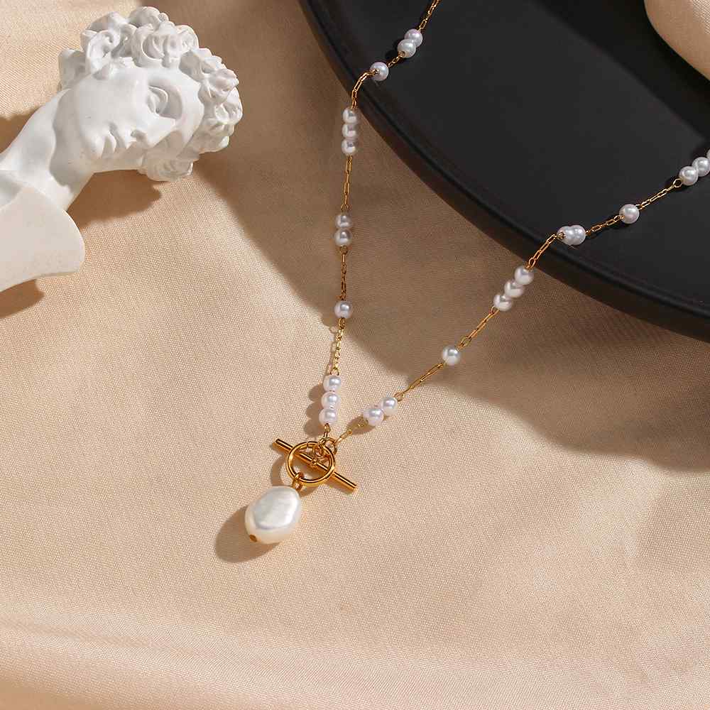 Fresh Water Pearl Long Necklace - 18KT Gold Plated Krystal Touch