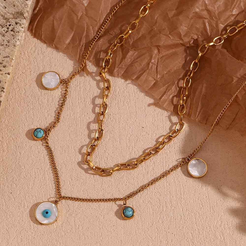 Turquoise EvilEye Double Layer Necklace - 18KT Gold Plated Krystal Touch
