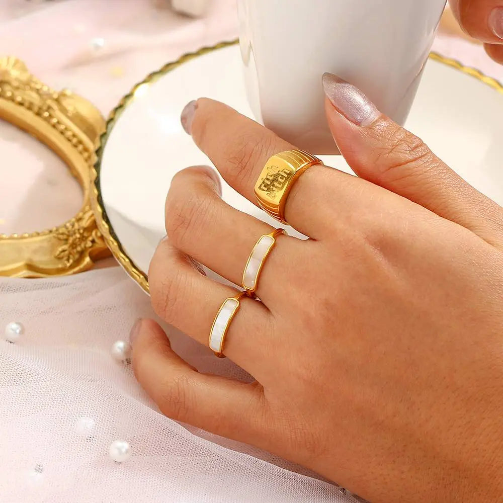 Thin Mother of Pearl Ring – 18KT Gold Plated - Krystal Touch