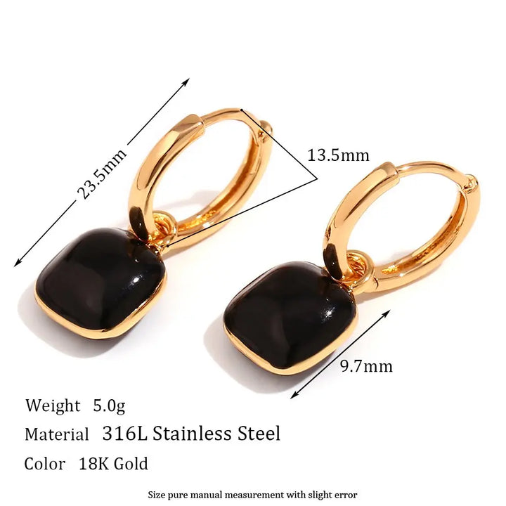Double Enamel Black Square Drops – 18KT Gold Plated - Krystal Touch