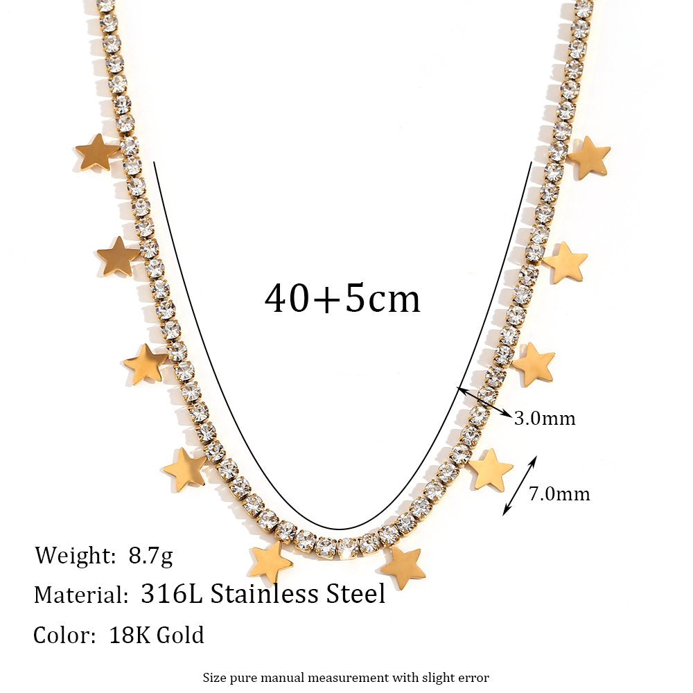 Tennis Star Necklace - 18KT Gold Plated Krystal Touch