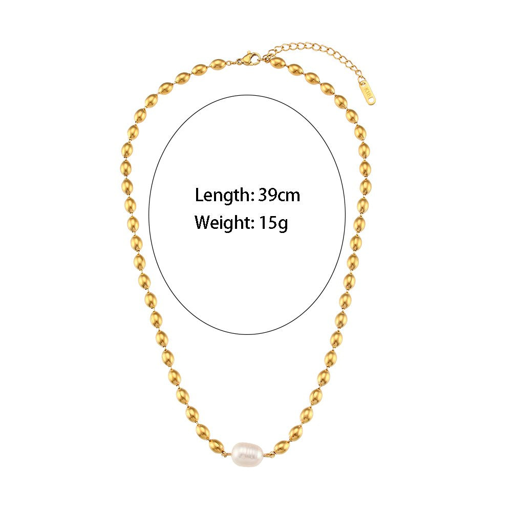 Fashion Pearl Charm Necklace Bracelet Set - 18k Gold Plated