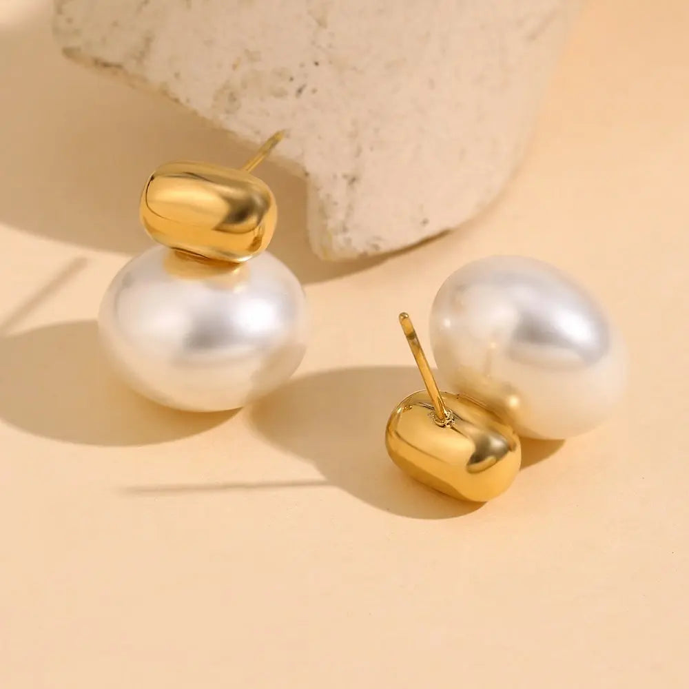 Pearl Stud Earrings – 18KT Gold Plated - Krystal Touch