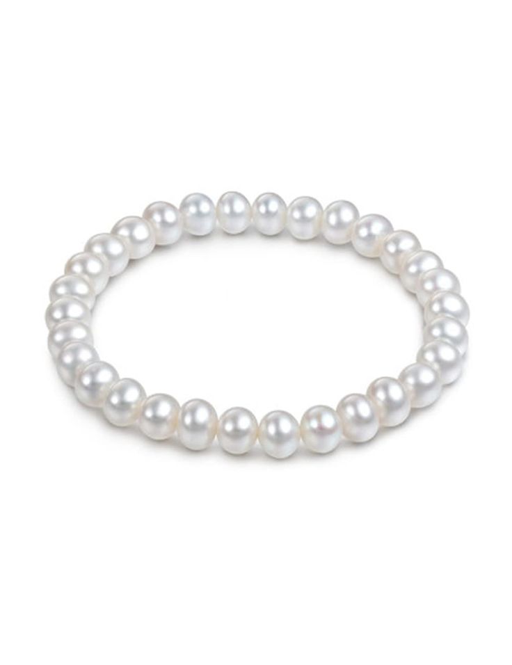 White Pearl- 8 mm Stretchable Unisex Bracelet Krystal Touch