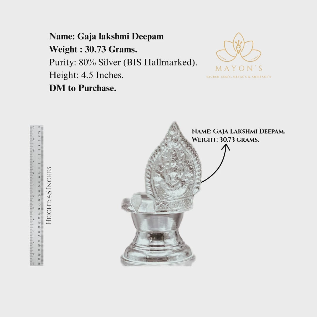 Gaja Lakshmi Silver Deepam – 80% BIS Hallmarked | 30.73g | 4.5 Inches