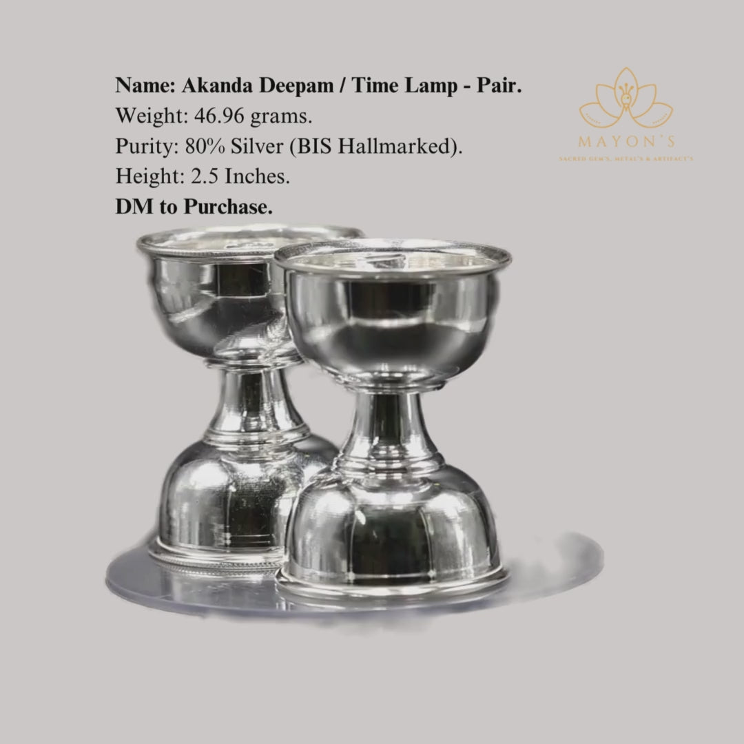 Akanda Deepam / Time Lamp Pair – Pure 80% Silver | BIS Hallmarked | 46.96g