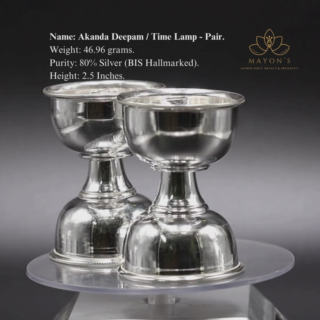 Akanda Deepam / Time Lamp Pair – Pure 80% Silver | BIS Hallmarked | 46.96g