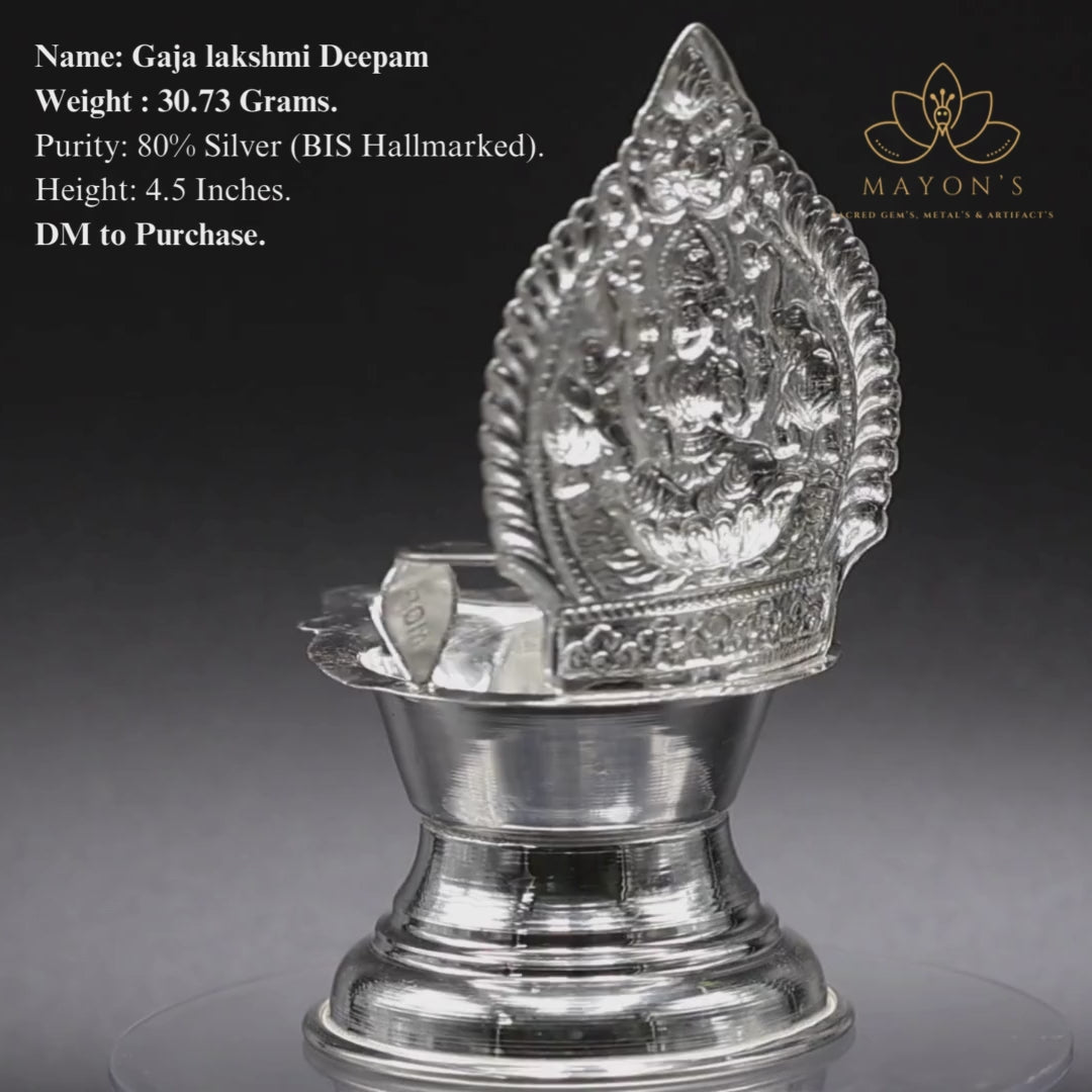 Gaja Lakshmi Silver Deepam – 80% BIS Hallmarked | 30.73g | 4.5 Inches